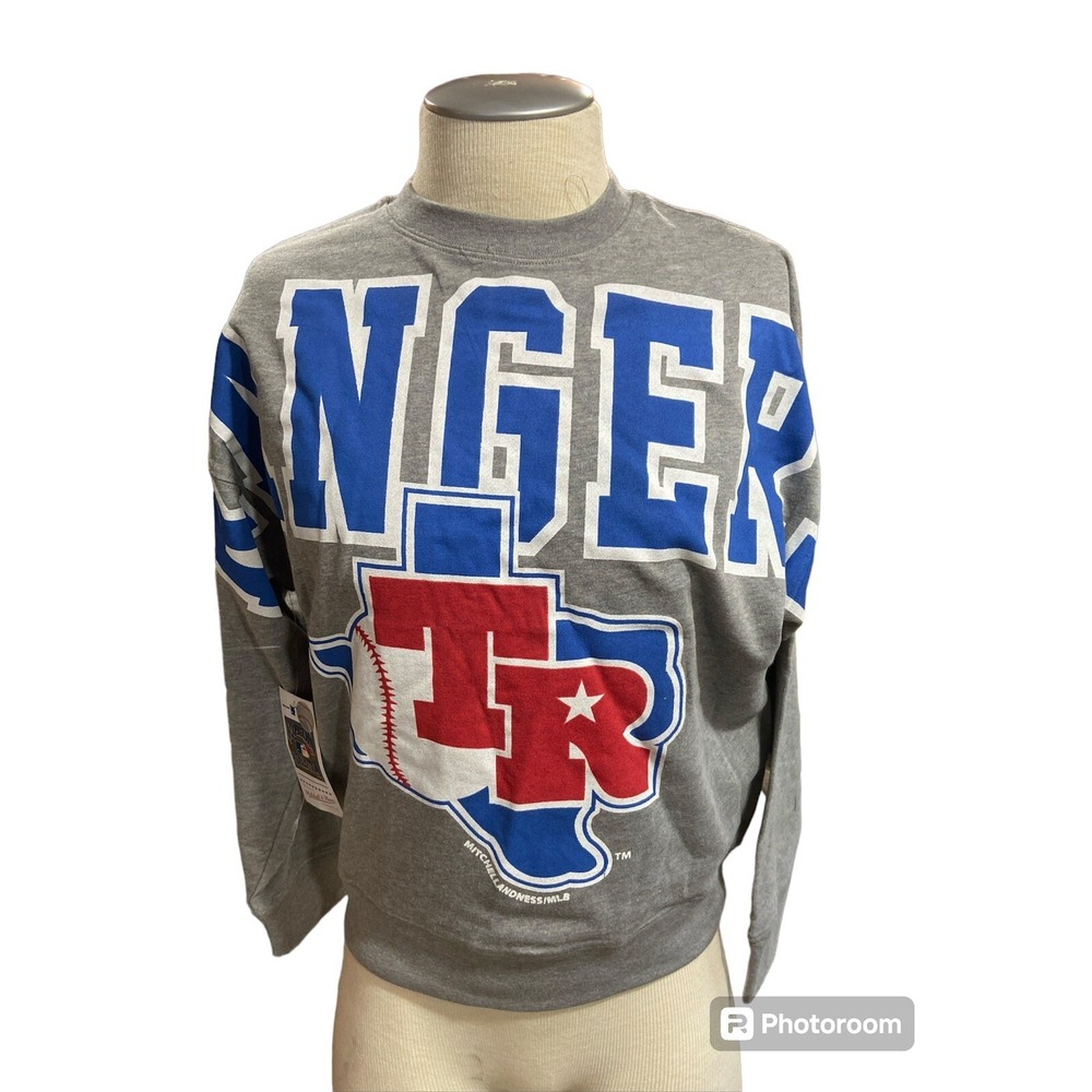 mitchell ness texas rangers Fleece Shirt Sweater Small Women's Grey Baseball